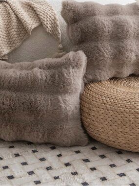 Lux Faux Fur Throw Pillow Covers— Taupe